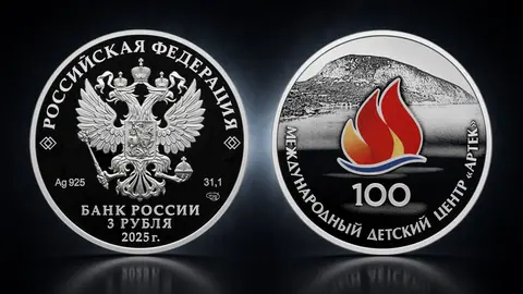 Монета 3 рубля «100-летие Международного детского центра „Артек“» 2025 года