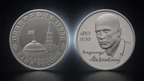 Монета 1 рубль 1993 «100-летие В.В. Маяковского»: голос эпохи в коллекции