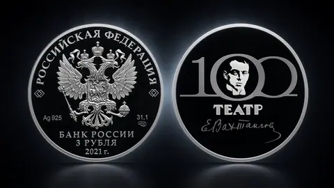 Монета «100-летие театра Евгения Вахтангова» 3 рубля 2021 года — серебро