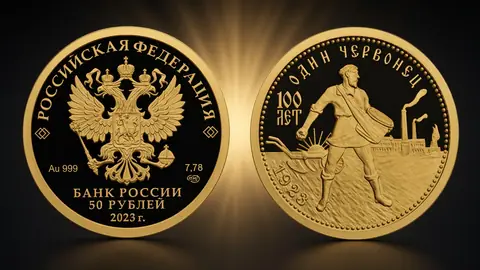 Золотая монета 50 рублей «100-летие золотого червонца» 2023 года