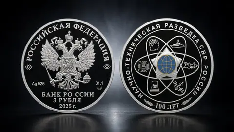 Монета «100-летний юбилей научно-технической разведки» 3 рубля 2025 года