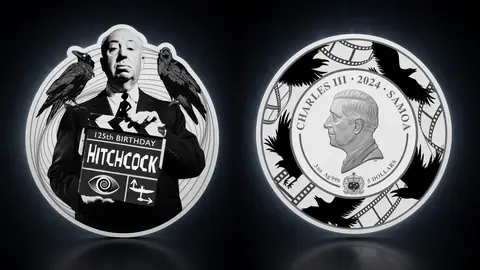 "125-я годовщина Альфреда Хичкока" 2024г. 93,3 г. ч. серебра. Самоа