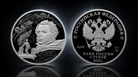 "225-летие со дня рождения А.С. Пушкина" 2024г. 31,1 г.ч. серебра. Россия