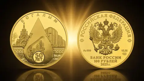 "50-летие основания Когалыма" 2025г. 15,55 г.ч. золота. Россия