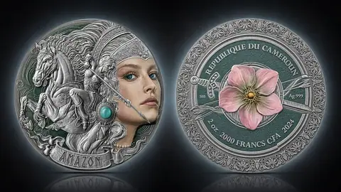 "Амазонка.Женщины-воины" 2024 г., 62,2 г ч. серебра. Камерун