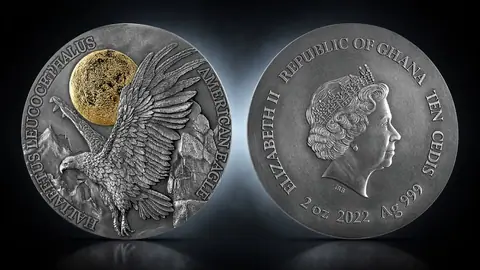 "Дикая природа в лунном свете: Американский орел" 2020 г. 62,2 г. ч. серебра. Ганы