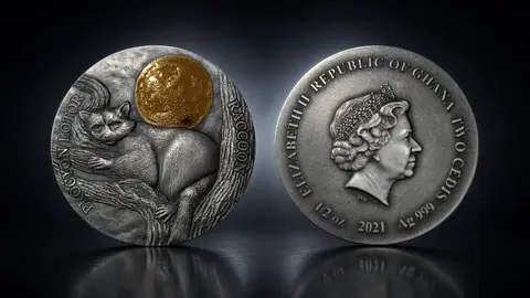 "Дикая природа в лунном свете: Енот" 2021 г. 15,55 г. ч серебра. Гана
