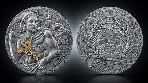 "Гермес. Великая греческая мифология" 2024 г. 93,3 г. ч. серебра. Камерун