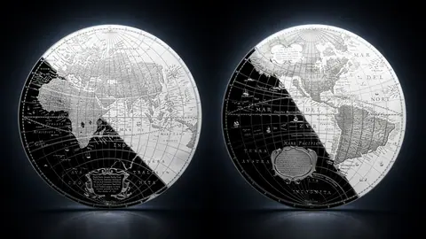 "История картографии Восточного и Западного полушарий" 2022 г., 2 шт * 155,5 г ч. серебра. Соломоновы острова