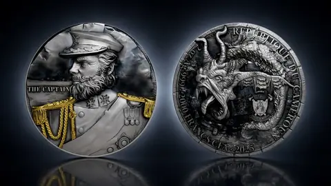 "Командующий Атлантики. Мифы и повелители семи морей", 2025 г., 62,2 г ч. серебра. Камерун