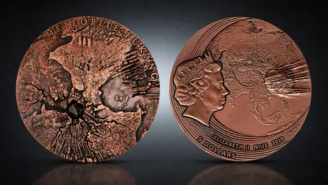 "Метеорит Фукан" 2018 г., 62,2 г ч. серебра. Ниуэ