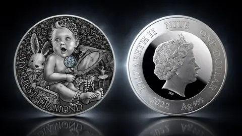 "Мой первый бриллиант. Мои первые сокровища" 2022 г., 15,55 г ч. серебра Ниуэ