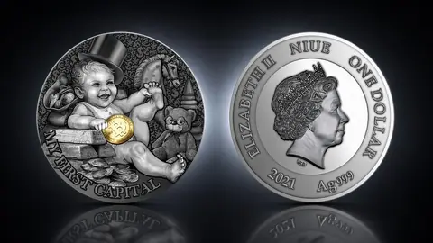 "Мой первый капитал. Мои первые сокровища" 2021 г., 15,5 г ч. серебра. Ниуэ