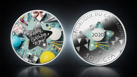 "С днем рождения" 2020г. 17,5 г.ч. серебра. Камерун