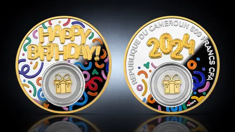 "С днем рождения" 2024г. 14,14г.ч. серебра. Камерун