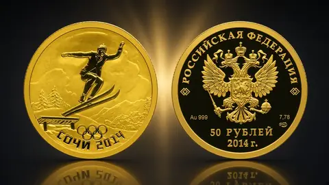 Сочи - "Виды спорта - Прыжки на лыжах с трамплина" 7,78 г. ч. золота. Россия