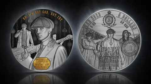 "Томас Шелби. Острые козырьки", 2023 г., 62,2 г ч. серебра. Ниуэ