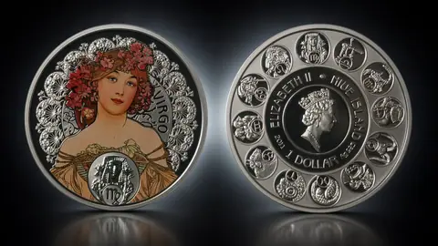 "Зодиак Альфонса Мухи - Дева" 2011г. 28,28 г.ч.серебра. Ниуэ.