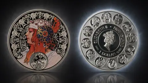"Зодиак Альфонса Мухи - Лев" 2011г. 28,28 г.ч.серебра. Ниуэ.