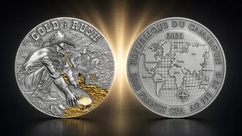 "Золотая лихорадка" 2021 г., 50 г ч. серебра. Камерун